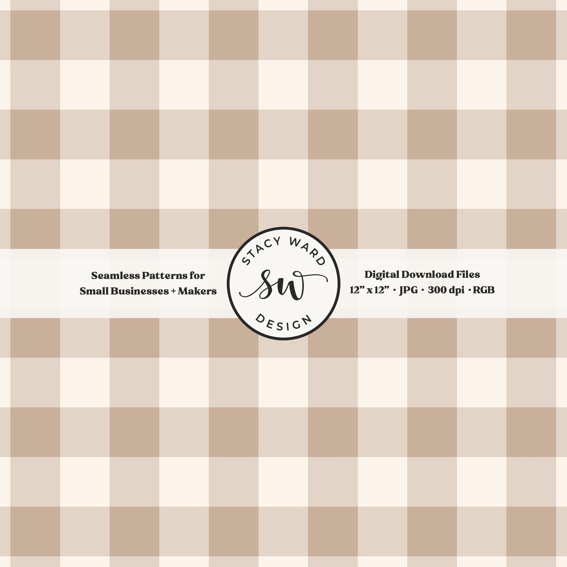 Traditional gingham seamless pattern in muted soft brown and cream classic grandmillennial plaid