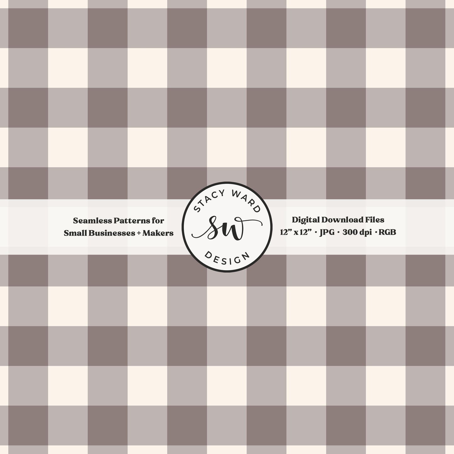 Traditional gingham seamless pattern in neutral grayish brown and cream modern clean lines