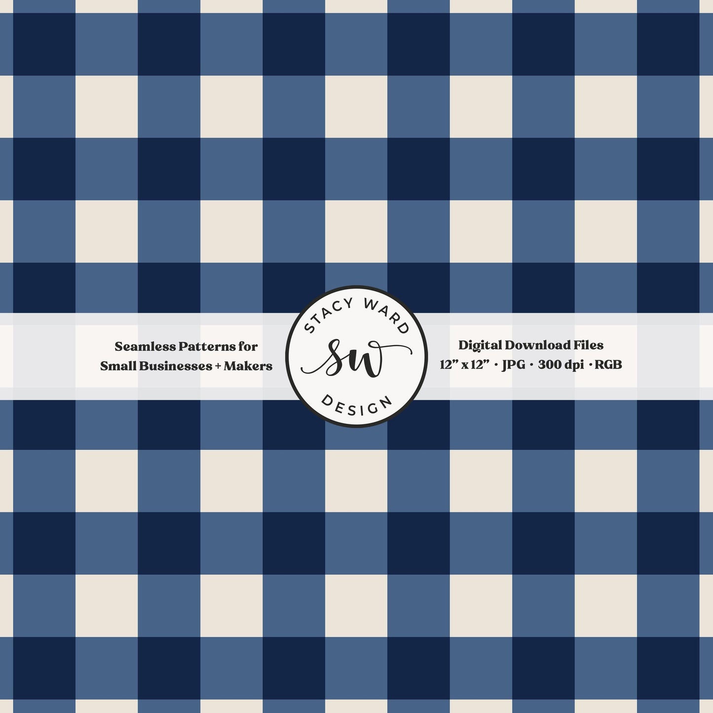 Traditional gingham seamless pattern in retro federal blue and off white modern nautical clean lines