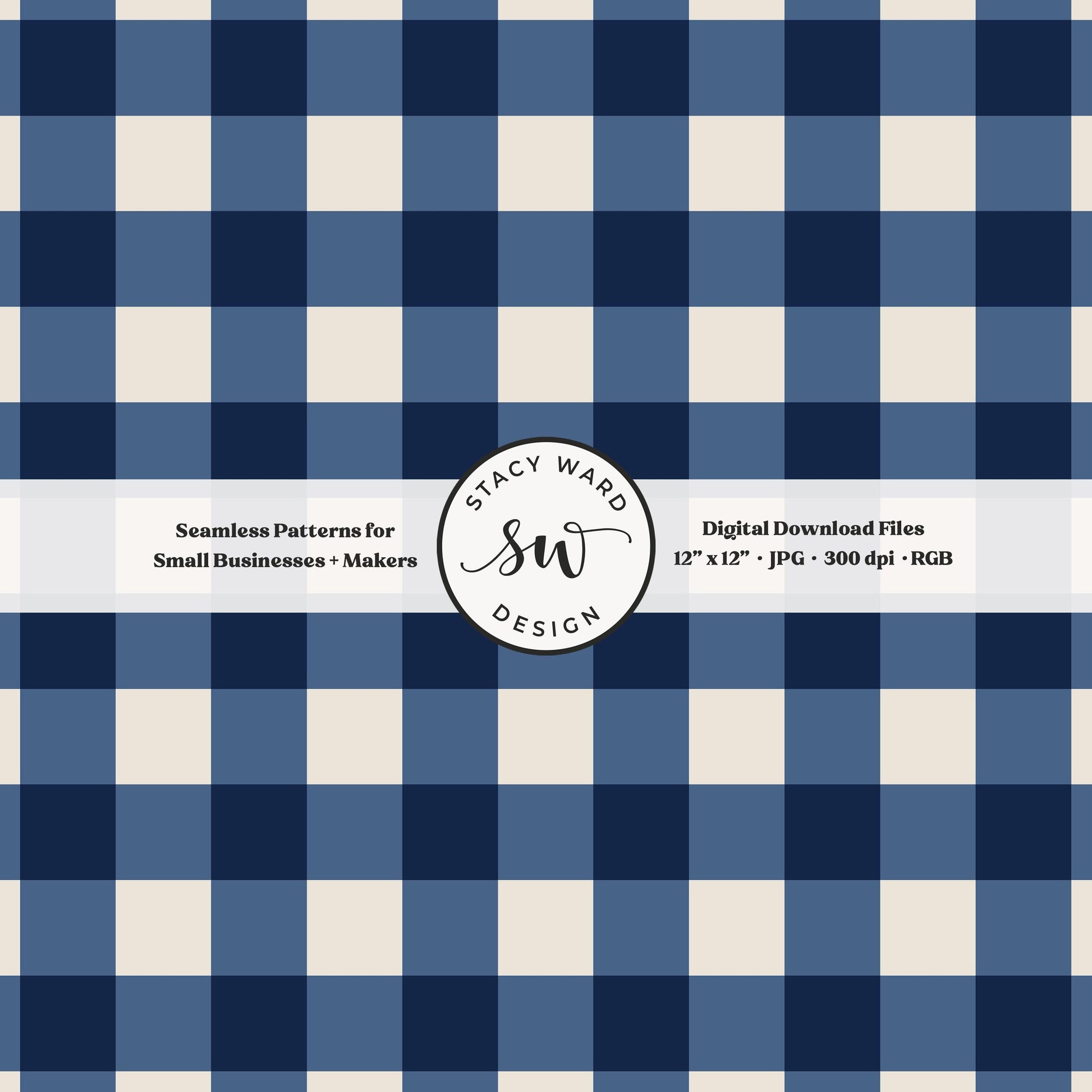 Traditional gingham seamless pattern in retro federal blue and off white modern nautical clean lines
