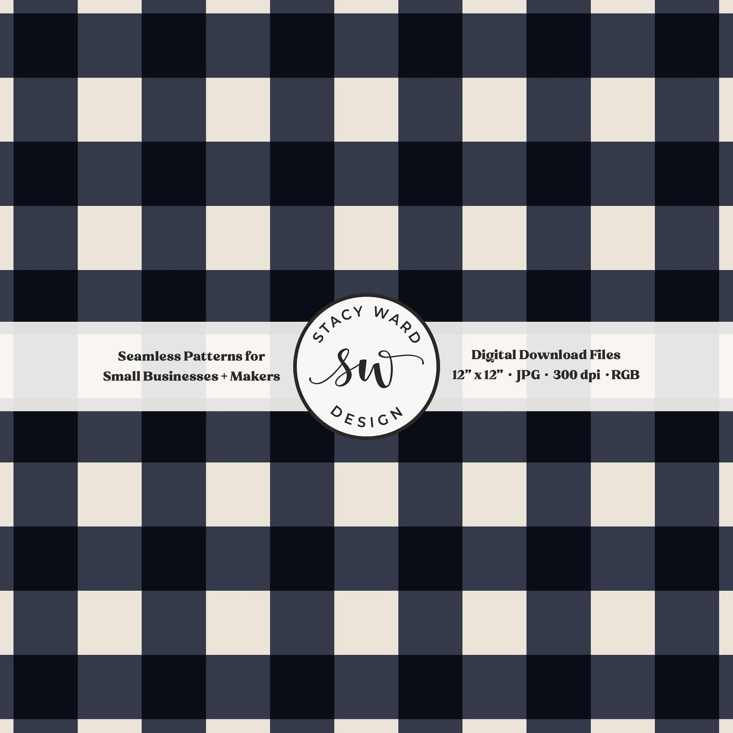 Traditional gingham seamless pattern in dark indigo blue and off white cozy nautical tailored charm