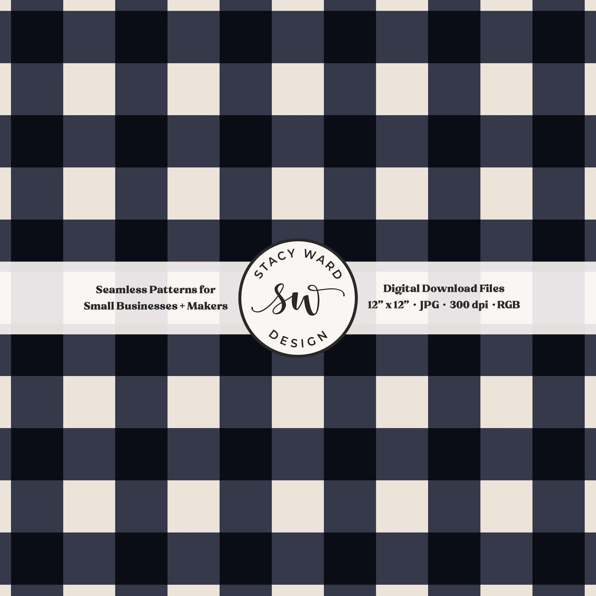 Traditional gingham seamless pattern in dark indigo blue and off white cozy nautical tailored charm