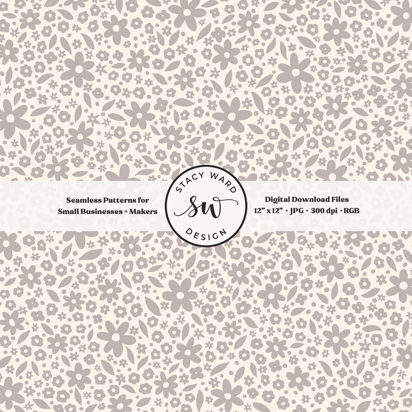Hand drawn ditsy floral seamless pattern in neutral grayish brown on cream whimsical cottagecore small dainty flowers