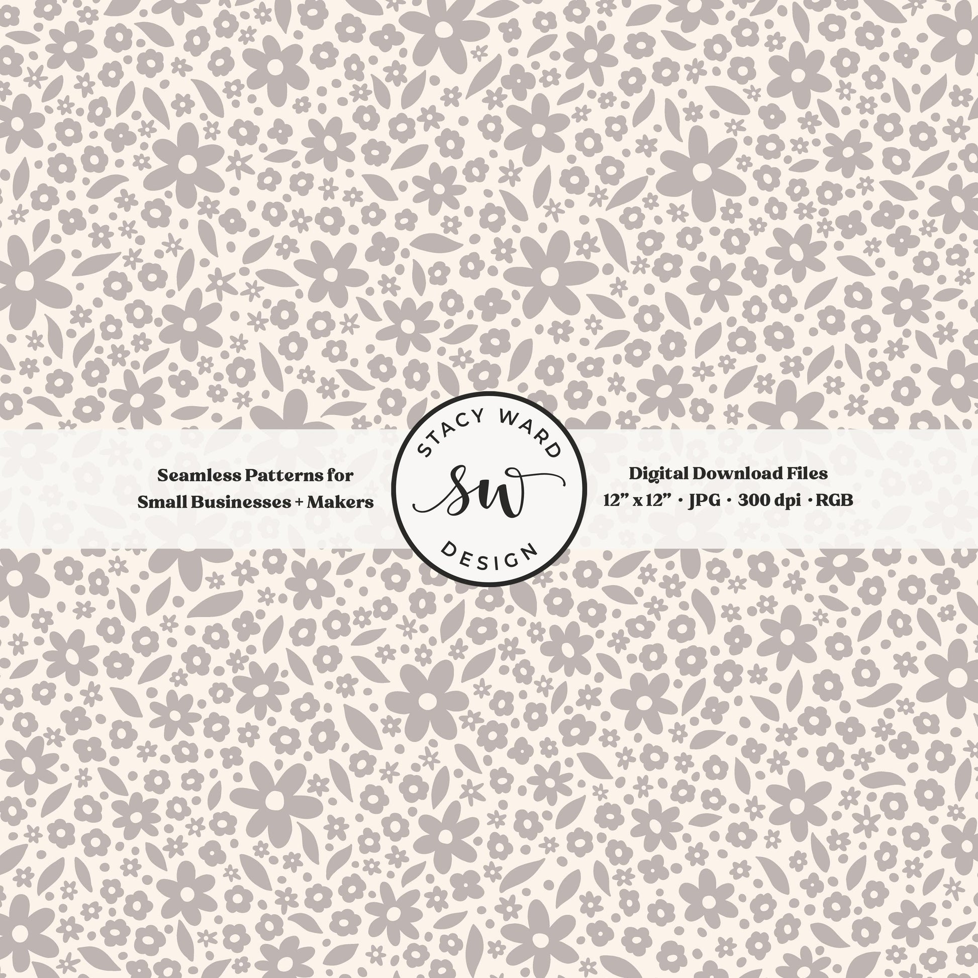 Hand drawn ditsy floral seamless pattern in neutral grayish brown on cream whimsical cottagecore small dainty flowers