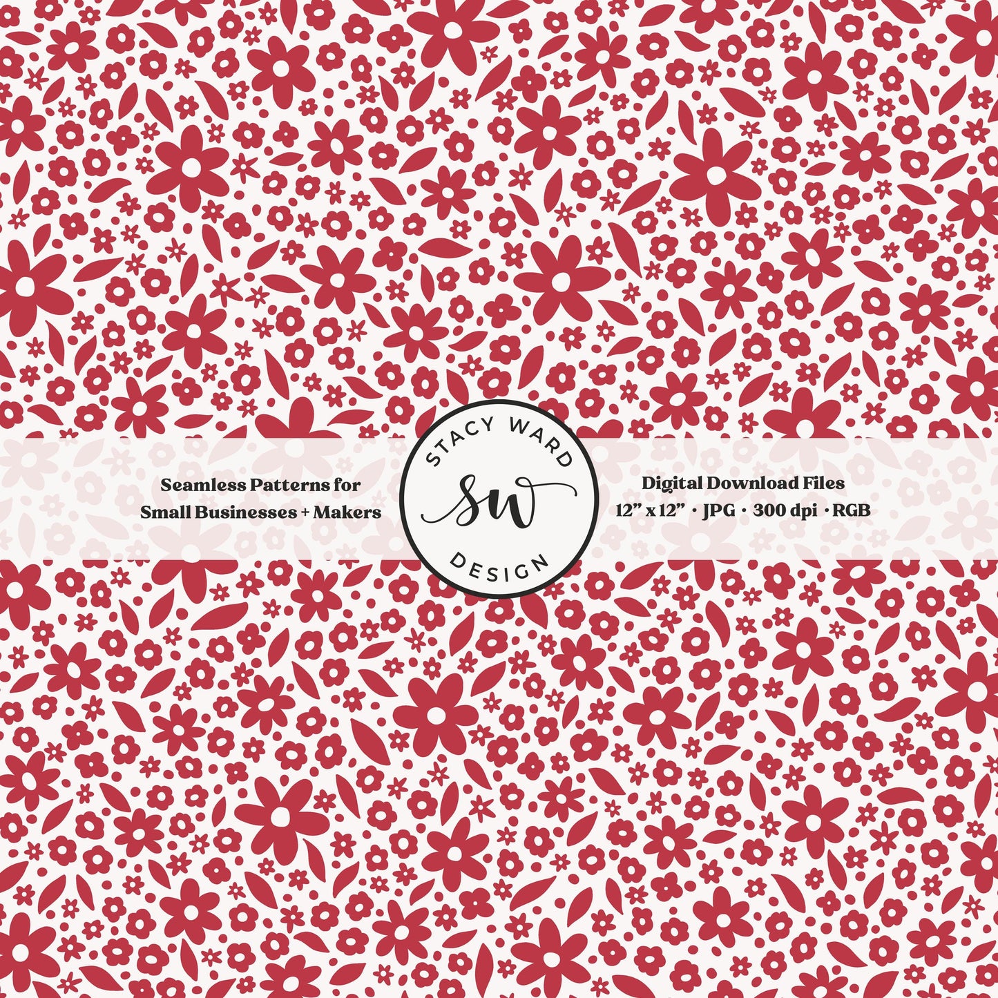 Hand drawn ditsy floral seamless pattern in summer watermelon red on off white classic cottagecore small dainty flowers