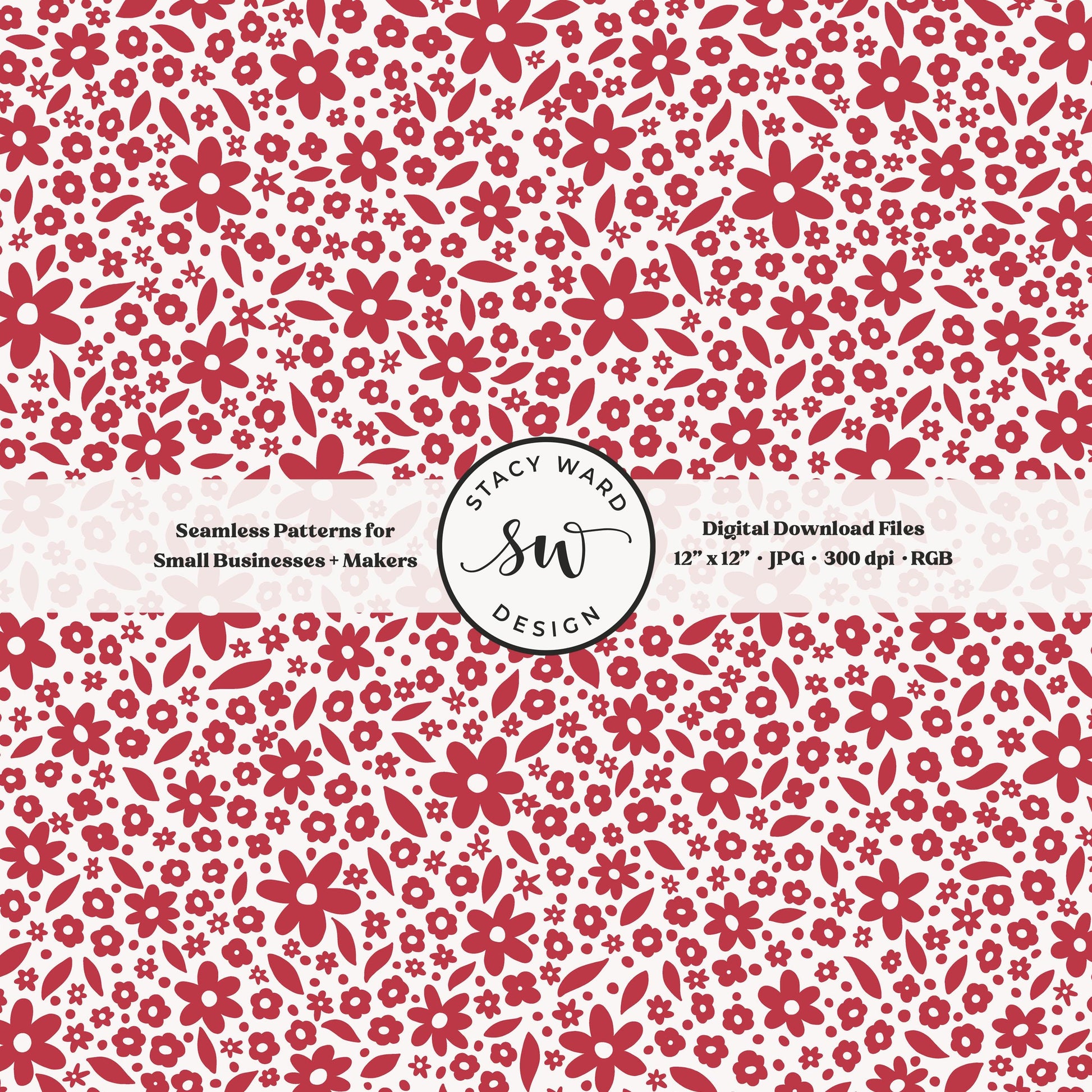 Hand drawn ditsy floral seamless pattern in summer watermelon red on off white classic cottagecore small dainty flowers